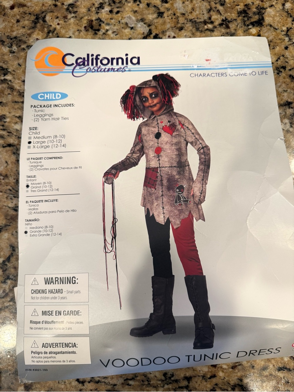 California Costumes Voodoo doll Halloween Tunic Dress pants hair ties Doll large